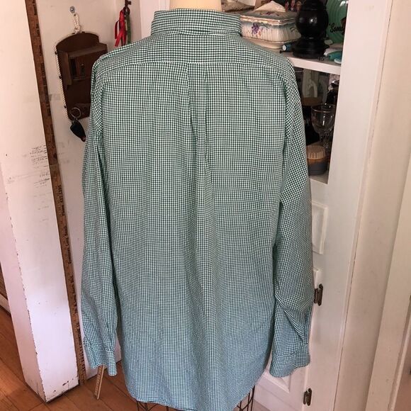 Lands End 💯% Cotton Classic Button Down Tall Shirt in Grass Green Check Print - Picture 5 of 11